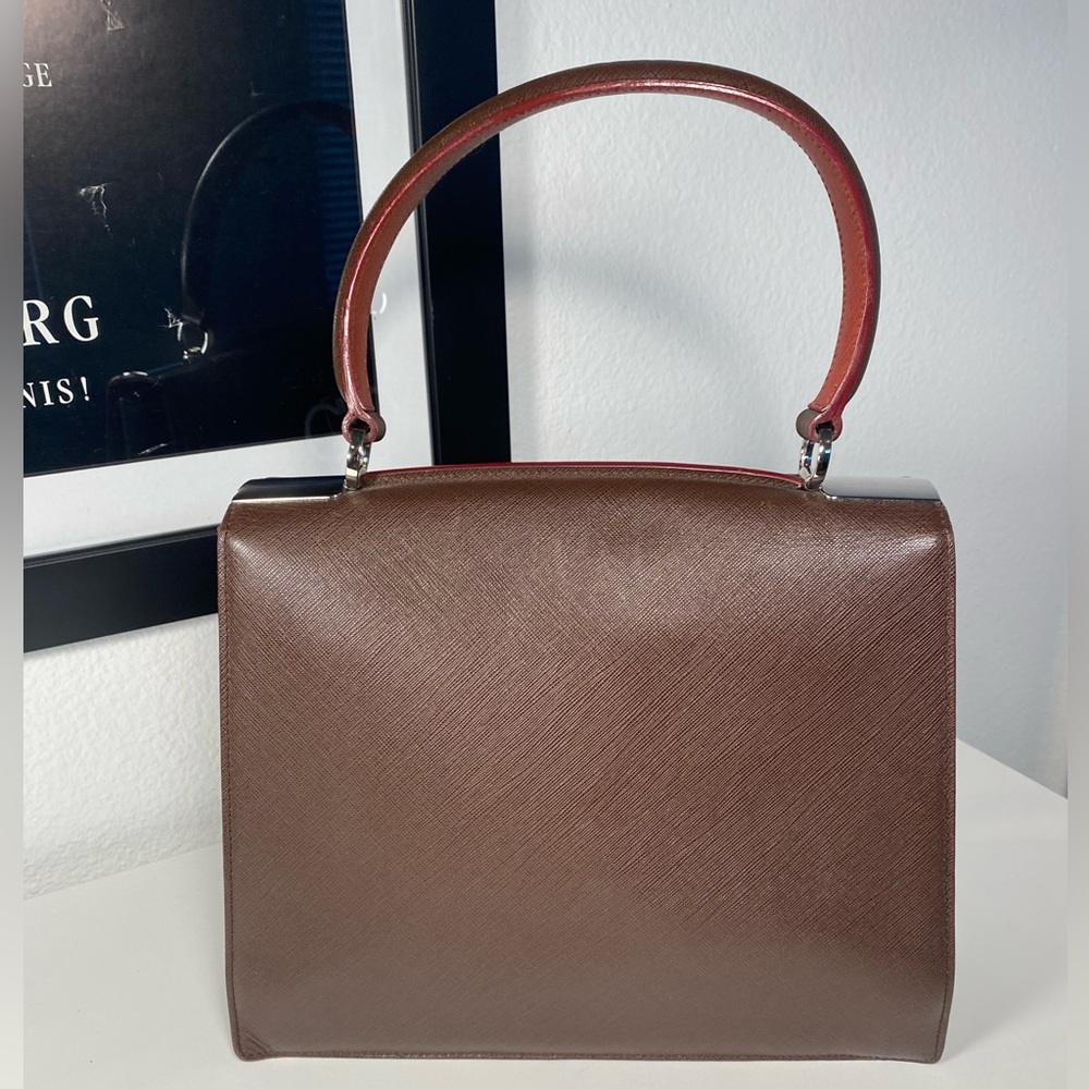 Rare Vintage Salvatore Ferragamo Double Gancini Large Saffiano Leather Bag - Picture 13 of 14